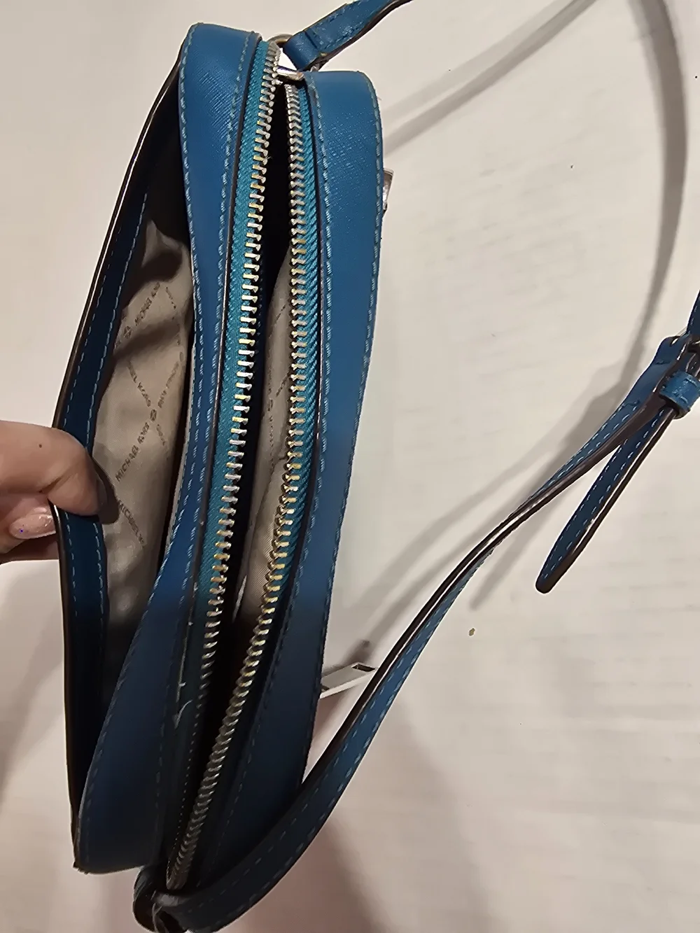 Michael Kors Jet Set Teal Blue Saffiano Leather Crossbody Bag